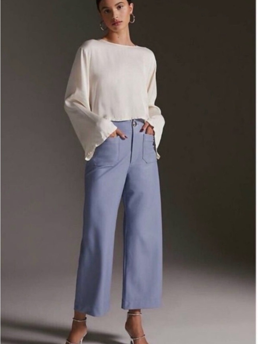 Maeve Size 31 The Colette Blue Vegan Leather Cropped Wide Leg Pants Like New